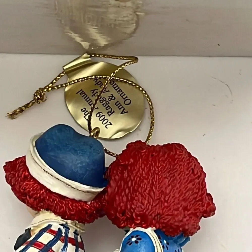 Danbury Mint Raggedy Ann &‎ Andy On Bicycle 2009 Christmas Hanging Ornament